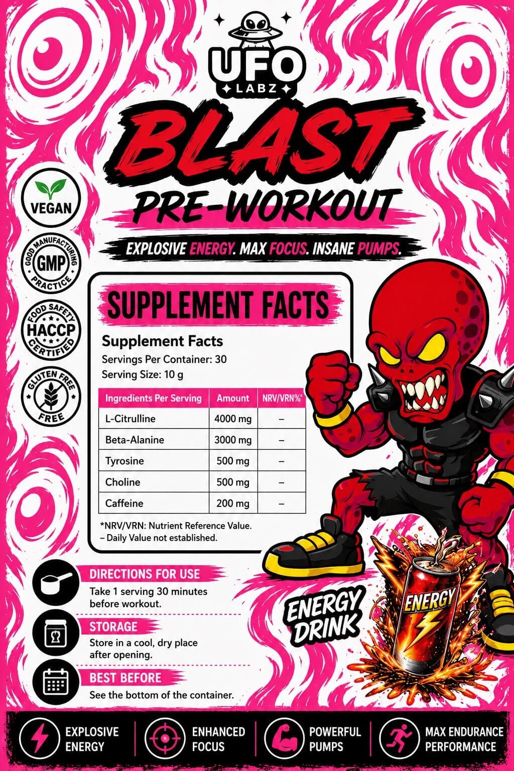 Blast Pre-Workout (Energy Drink) - Nutrition Facts