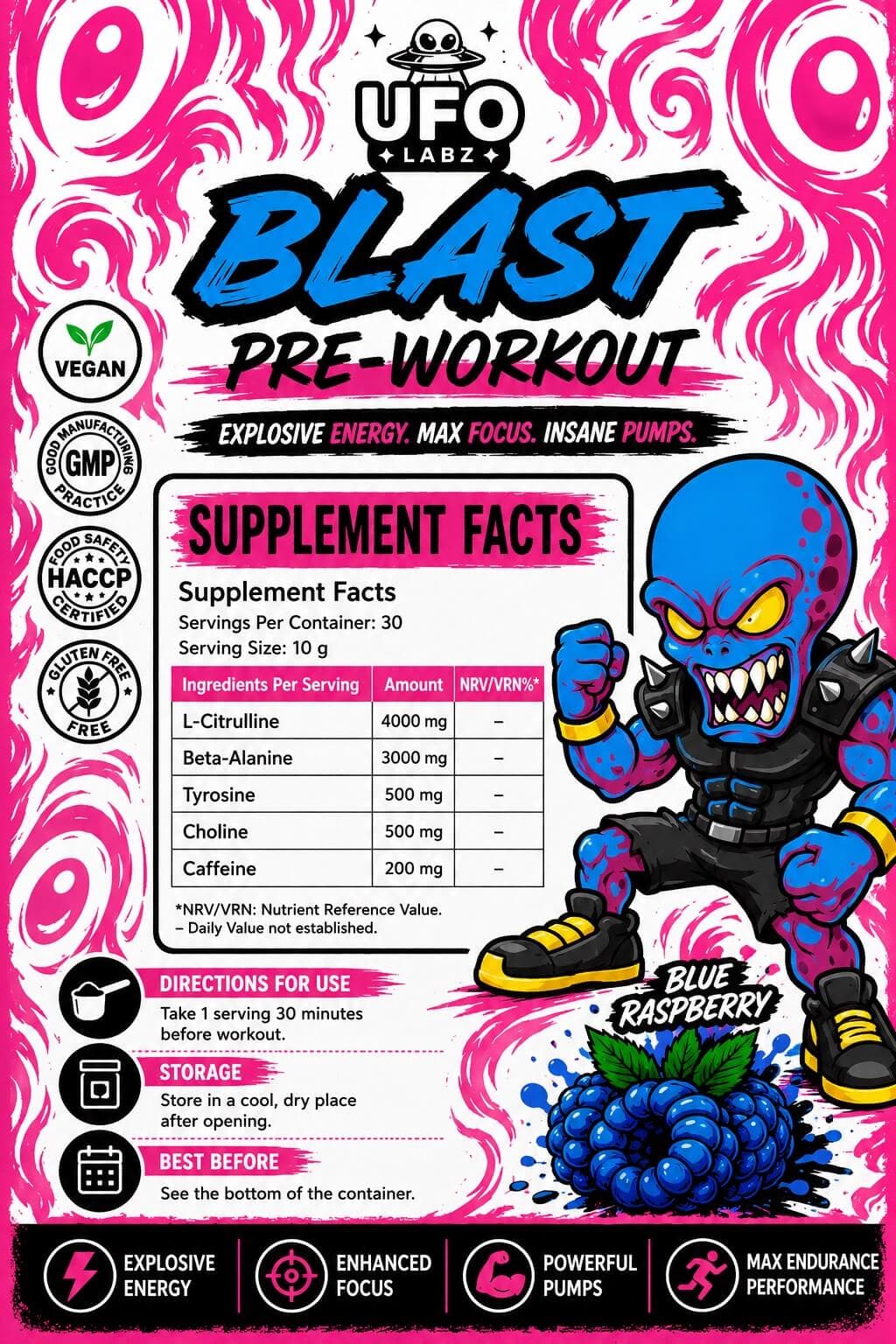 Blast Pre-Workout (Blue Raspberry) - Nutrition Facts